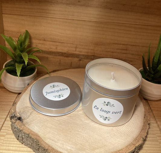🕯️ Le loup vert - Bougie en Pot (Linge frais)